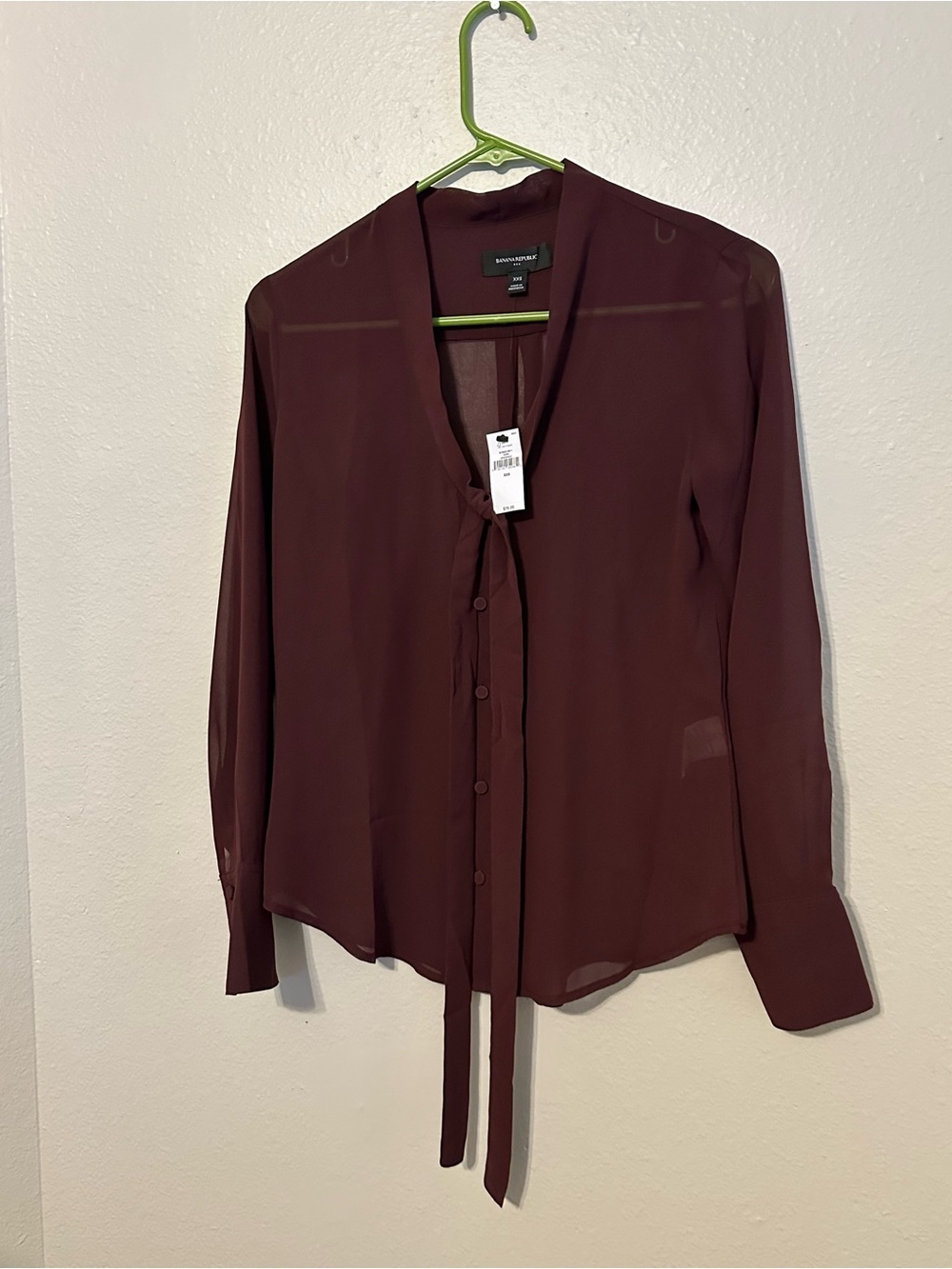 Banana Republic Women's Wine Tie-Neck Long Sleeve Blouse